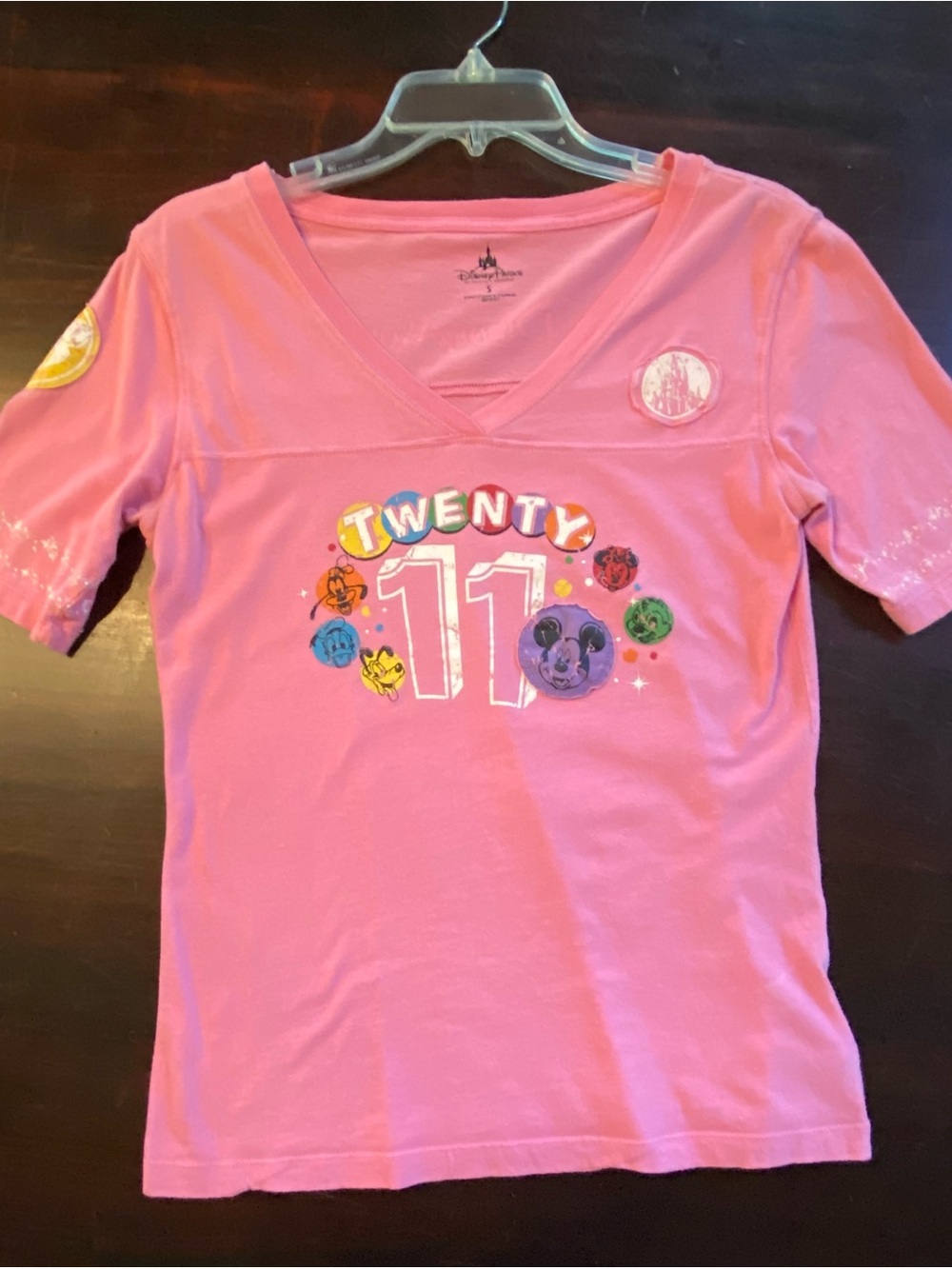 Disney Parks Twenty 11 Pink V-Neck T-Shirt, Size Small